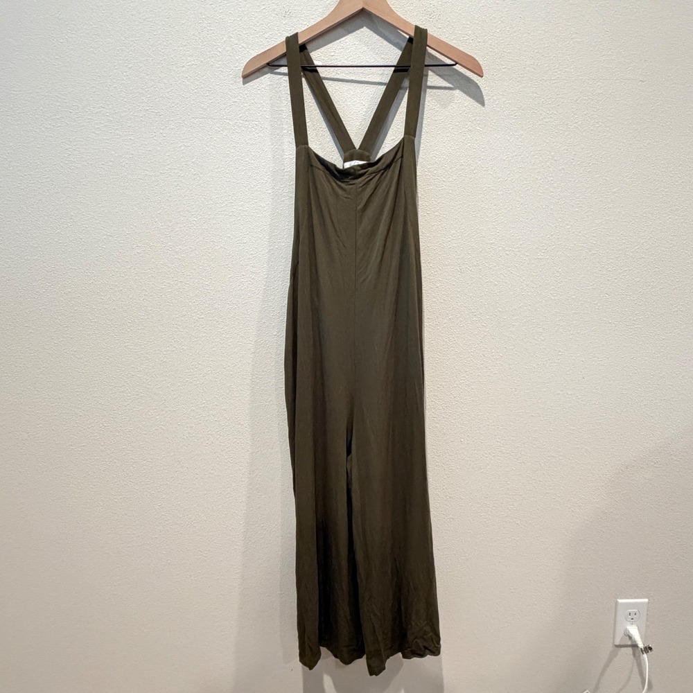 CARLY JEAN Women Jumpsuit Size M Olive Green Wide Leg Boho Relaxed Minimalist